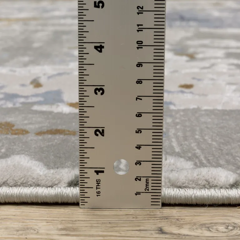 Grey Blue Navy Ivory And Brown Abstract Power Loom Stain Resistant Runner Rug Photo 3