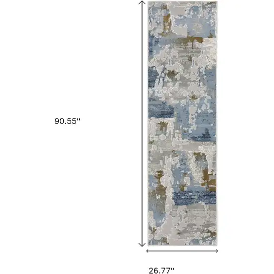 2' X 8' Grey Blue Navy Ivory And Brown Abstract Power Loom Stain Resistant Runner Rug Photo 3