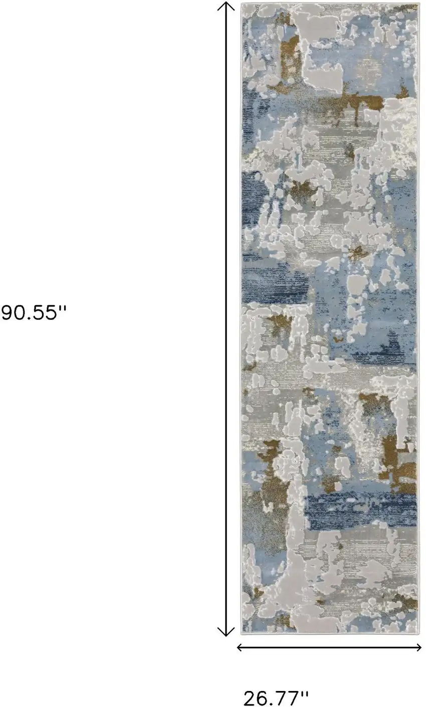 2' X 8' Grey Blue Navy Ivory And Brown Abstract Power Loom Stain Resistant Runner Rug Photo 3