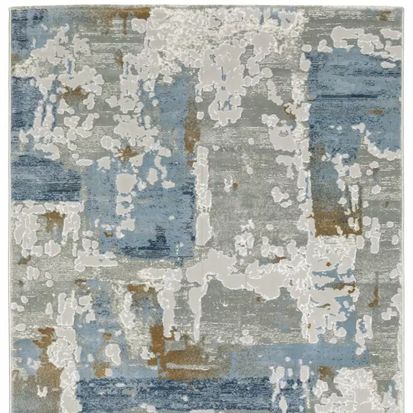 2' X 8' Grey Blue Navy Ivory And Brown Abstract Power Loom Stain Resistant Runner Rug Photo 4
