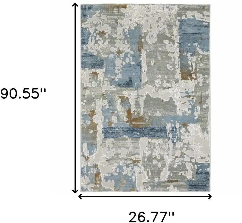 Grey Blue Navy Ivory And Brown Abstract Power Loom Stain Resistant Runner Rug Photo 10