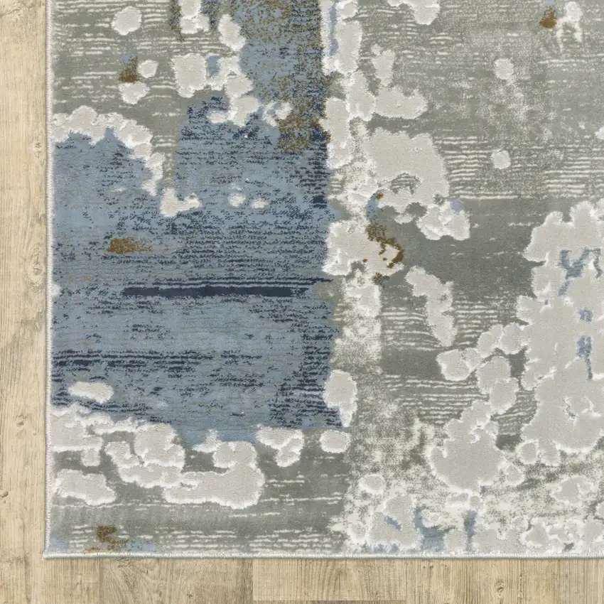 2' X 8' Grey Blue Navy Ivory And Brown Abstract Power Loom Stain Resistant Runner Rug Photo 5