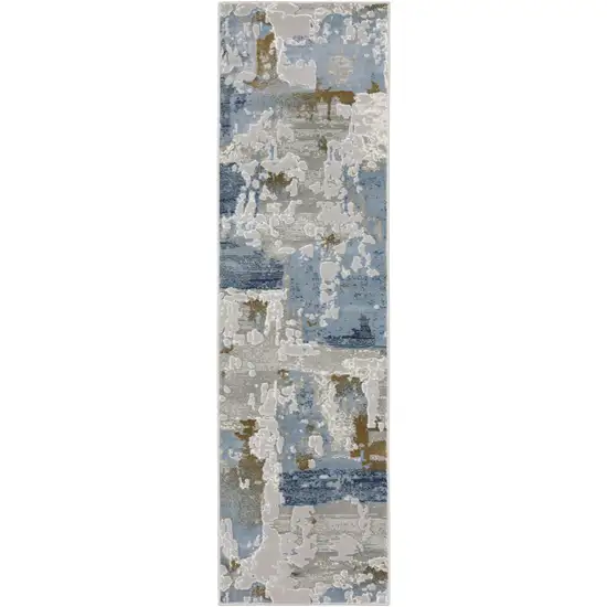 2' X 8' Grey Blue Navy Ivory And Brown Abstract Power Loom Stain Resistant Runner Rug Photo 2