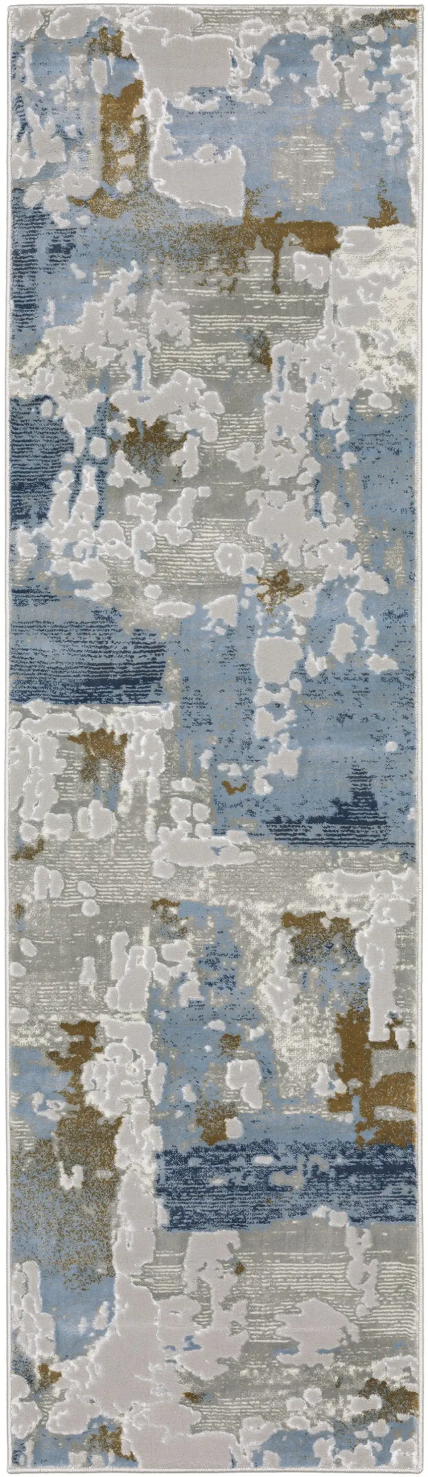 2' X 8' Grey Blue Navy Ivory And Brown Abstract Power Loom Stain Resistant Runner Rug Photo 2