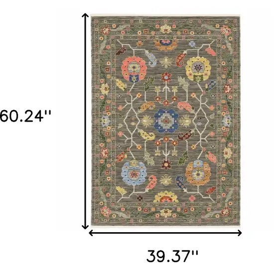 Grey Blue Pink Orange Rust Red Green And Ivory Oriental Power Loom Stain Resistant Area Rug With Fringe Photo 9
