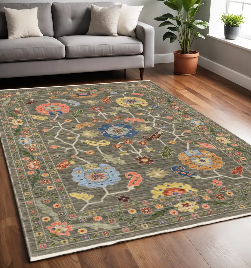 Blue and Gray Oriental Power Loom Area Rug With Fringe Photo 1