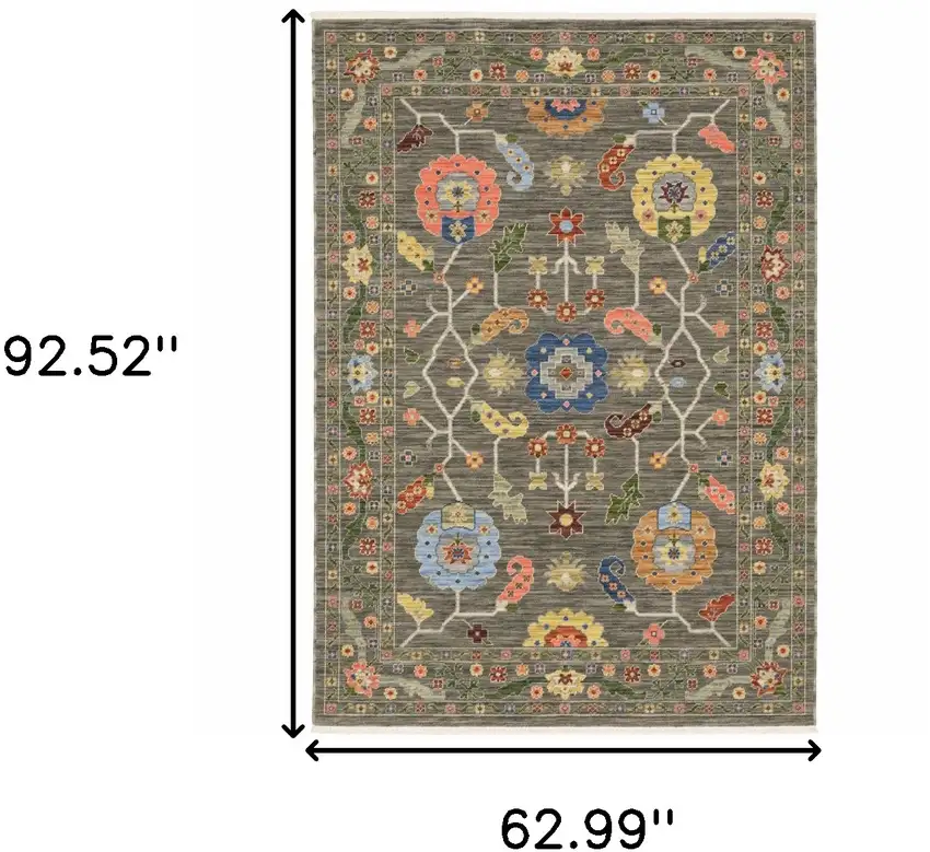 Grey Blue Pink Orange Rust Red Green And Ivory Oriental Power Loom Stain Resistant Area Rug With Fringe Photo 9