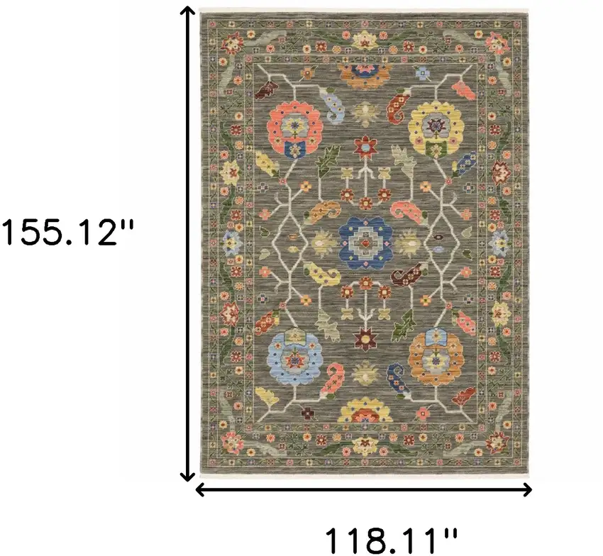 Grey Blue Pink Orange Rust Red Green And Ivory Oriental Power Loom Stain Resistant Area Rug With Fringe Photo 9