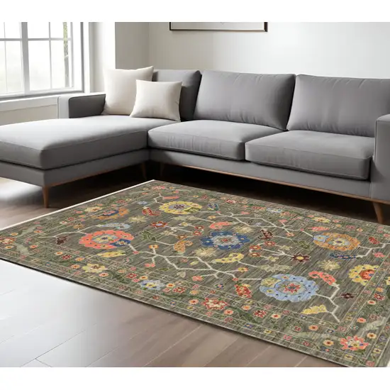 Gray Blue And Red Oriental Area Rug With Fringe Photo 1