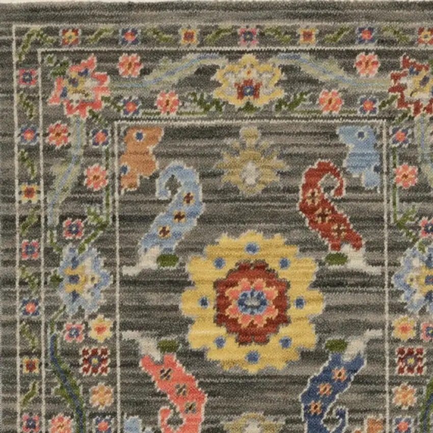 2' X 6' Grey Blue Pink Orange Rust Red Green And Ivory Oriental Power Loom Stain Resistant Runner Rug With Fringe Photo 6
