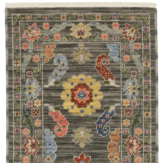 2' X 6' Grey Blue Pink Orange Rust Red Green And Ivory Oriental Power Loom Stain Resistant Runner Rug With Fringe Photo 4