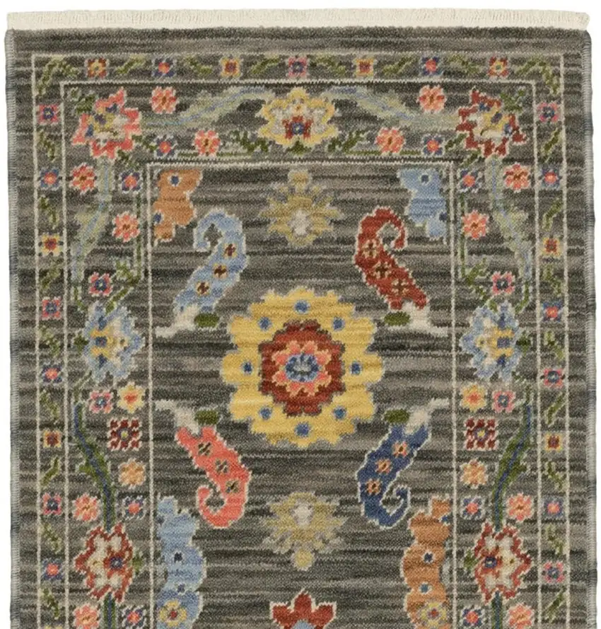2' X 6' Grey Blue Pink Orange Rust Red Green And Ivory Oriental Power Loom Stain Resistant Runner Rug With Fringe Photo 4