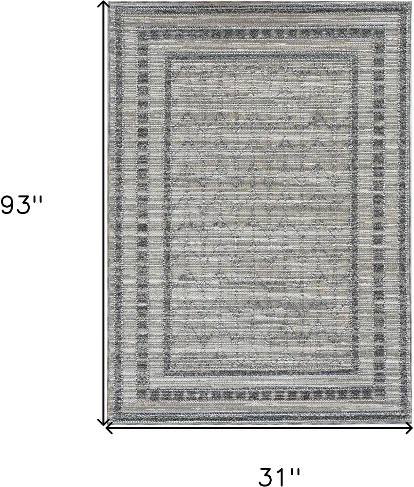 Grey Bordered Runner Rug Photo 3