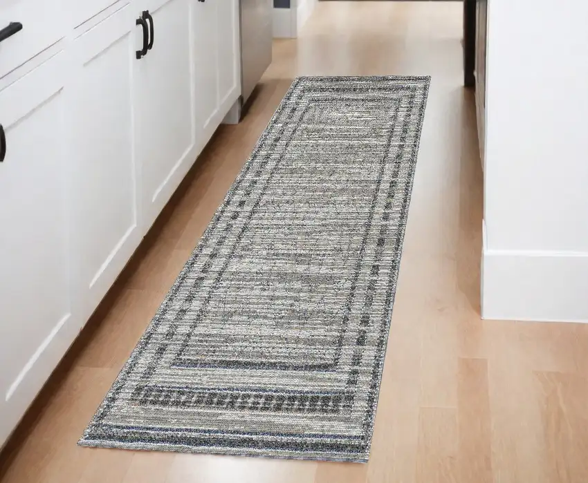Grey Bordered Runner Rug Photo 1