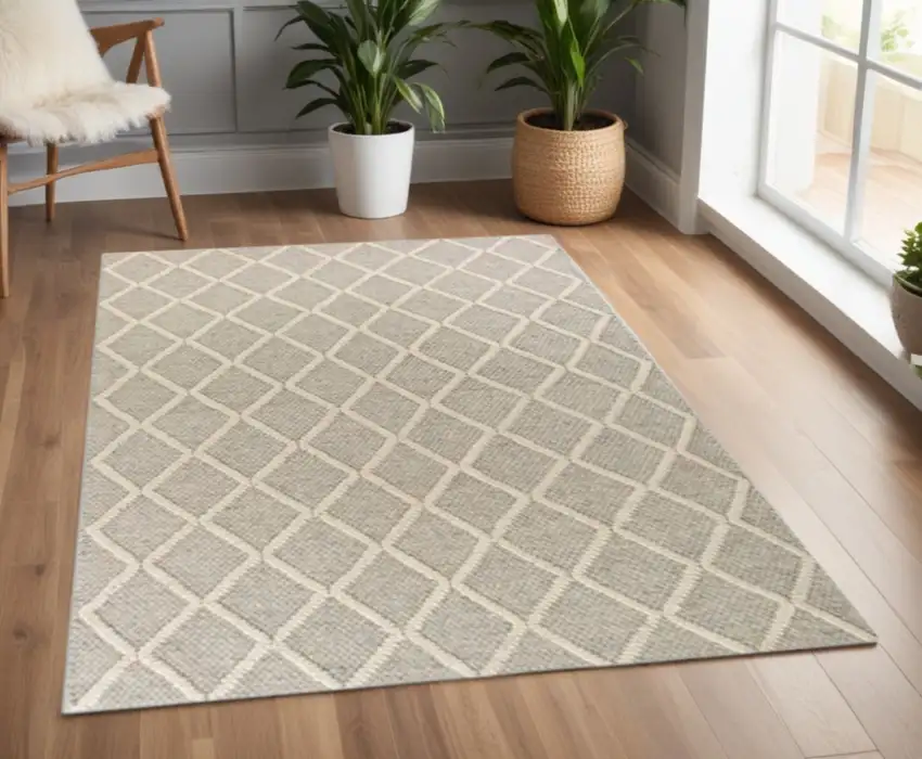 Grey Braided Diamonds Wool Indoor Area Rug Photo 2