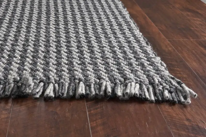 Grey Braided Wool Area Rug with Fringe Photo 6
