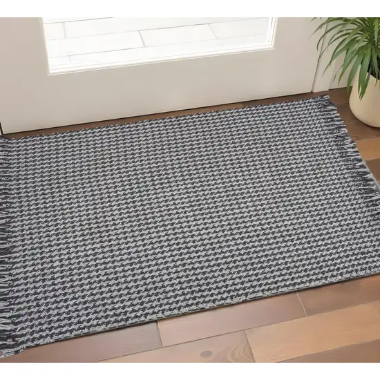 Gray And Light Gray Wool Houndstooth Hand Woven Area Rug Photo 1