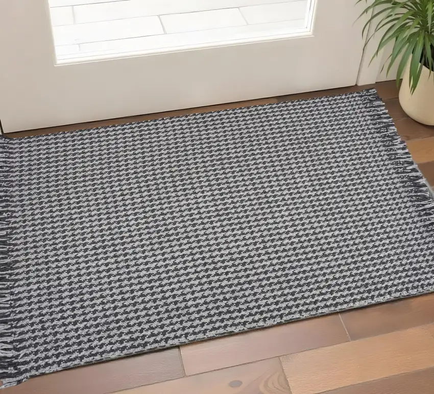 Gray And Light Gray Wool Houndstooth Hand Woven Area Rug Photo 1