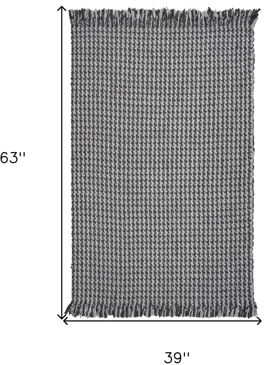 Grey Braided Wool Area Rug with Fringe Photo 7