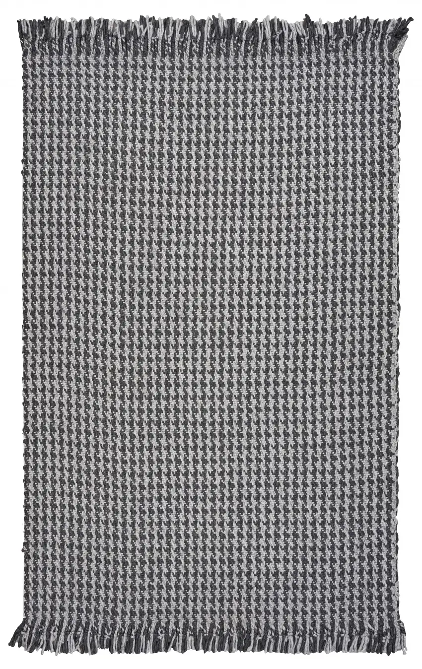 Grey Braided Wool Area Rug with Fringe Photo 1