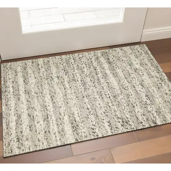 Gray And Ivory Wool Striped Handmade Area Rug Photo 1