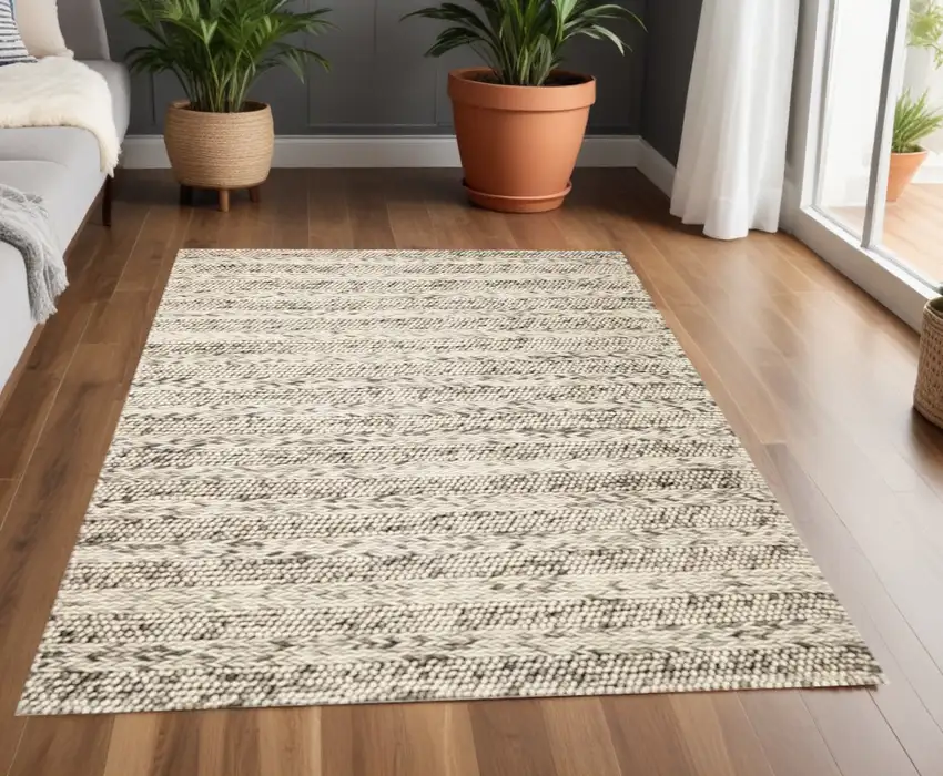 Grey Braided Wool Indoor Area Rug Photo 1