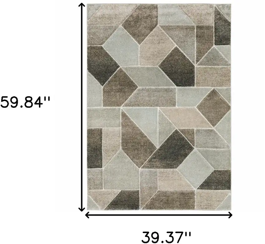 Grey Brown Beige Tan Taupe And Ivory Geometric Power Loom Stain Resistant Area Rug Photo 10