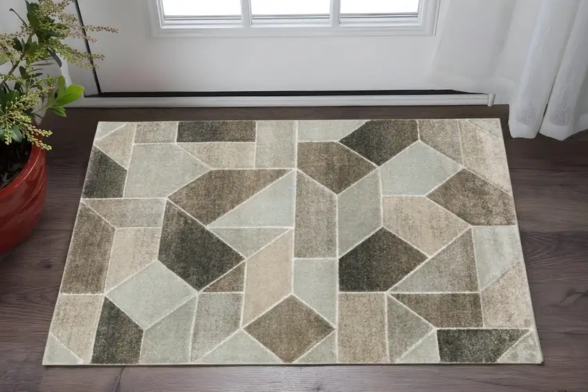 Gray And Ivory Geometric Area Rug Photo 1