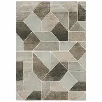 Photo of Grey Brown Beige Tan Taupe And Ivory Geometric Power Loom Stain Resistant Area Rug