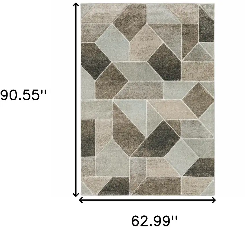 Grey Brown Beige Tan Taupe And Ivory Geometric Power Loom Stain Resistant Area Rug Photo 10