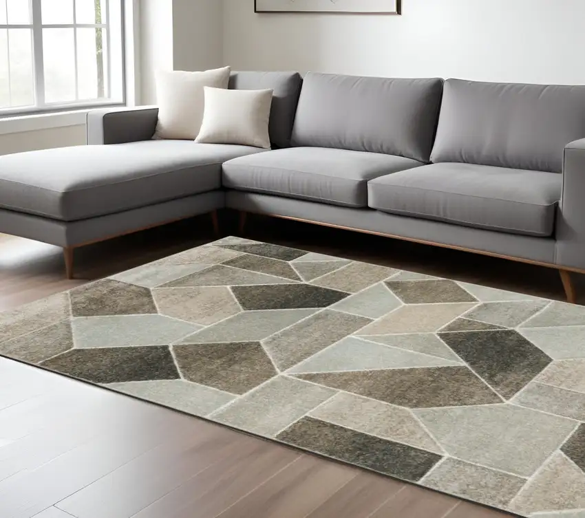 Gray and Ivory Geometric Power Loom Area Rug Photo 1