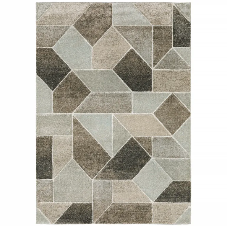 Grey Brown Beige Tan Taupe And Ivory Geometric Power Loom Stain Resistant Area Rug Photo 3