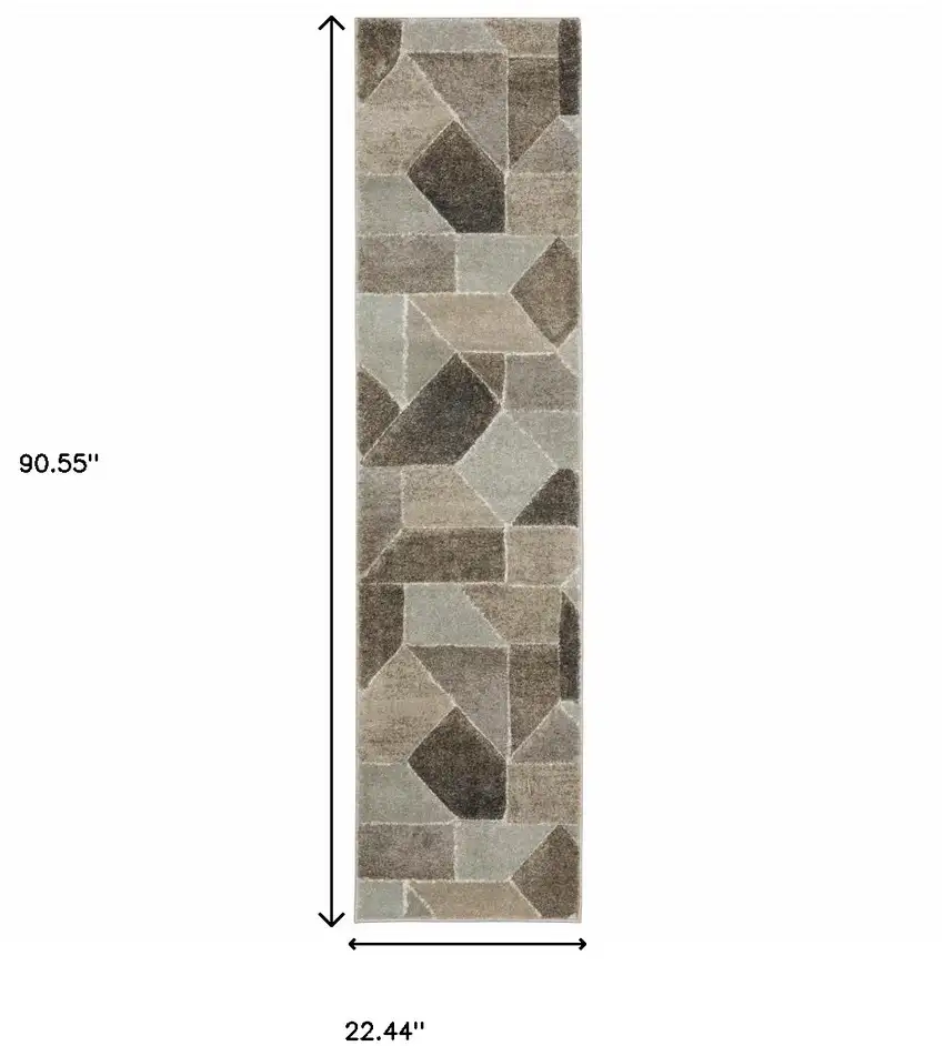 Grey Brown Beige Tan Taupe And Ivory Geometric Power Loom Stain Resistant Runner Rug Photo 10