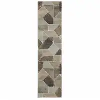 Photo of Grey Brown Beige Tan Taupe And Ivory Geometric Power Loom Stain Resistant Runner Rug