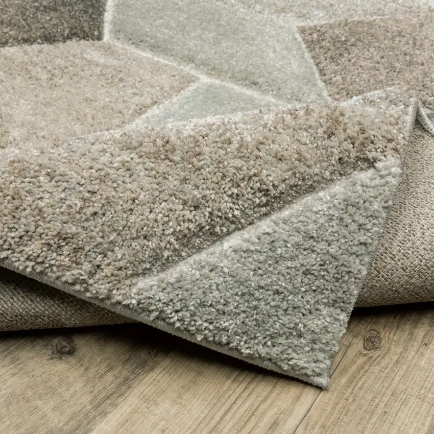 2' X 8' Grey Brown Beige Tan Taupe And Ivory Geometric Power Loom Stain Resistant Runner Rug Photo 9