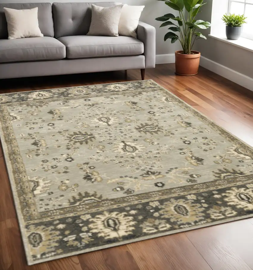 Grey Brown Tan And Beige Oriental Power Loom Stain Resistant Area Rug Photo 1