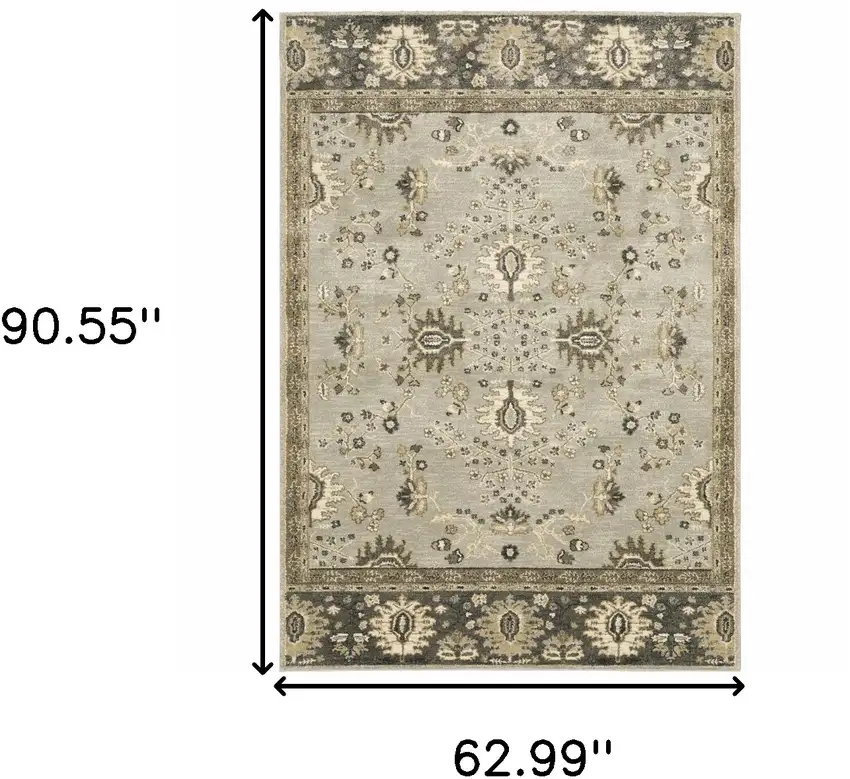 Grey Brown Tan And Beige Oriental Power Loom Stain Resistant Area Rug Photo 10