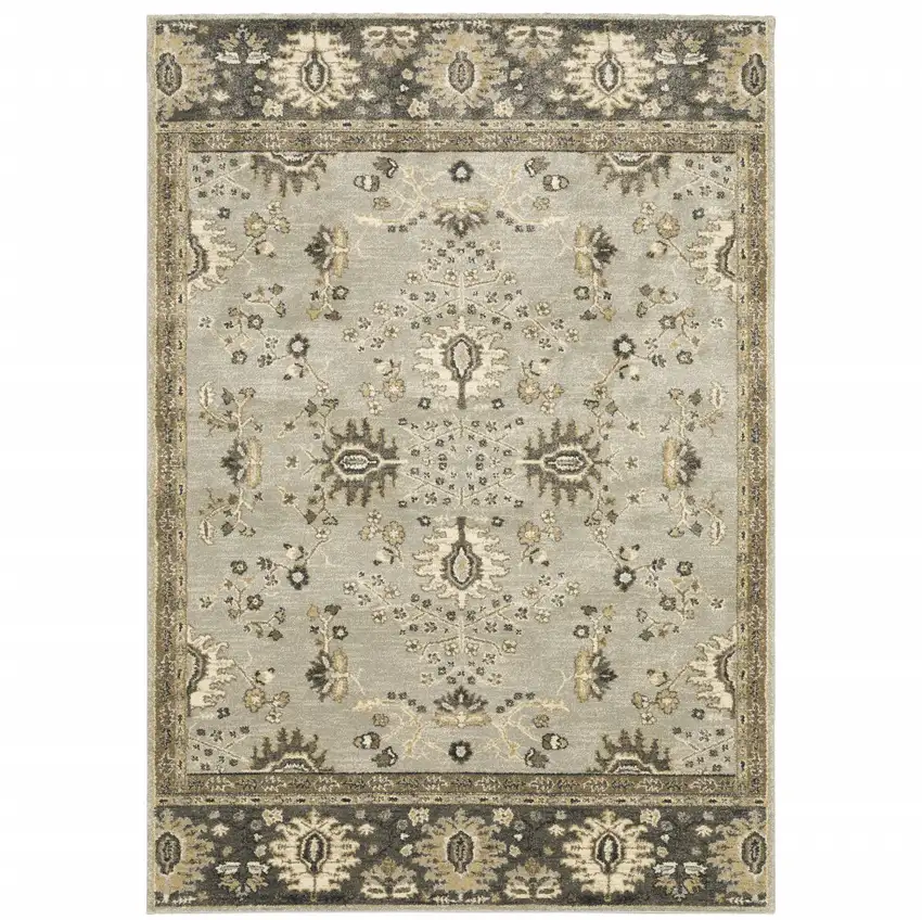 Grey Brown Tan And Beige Oriental Power Loom Stain Resistant Area Rug Photo 1