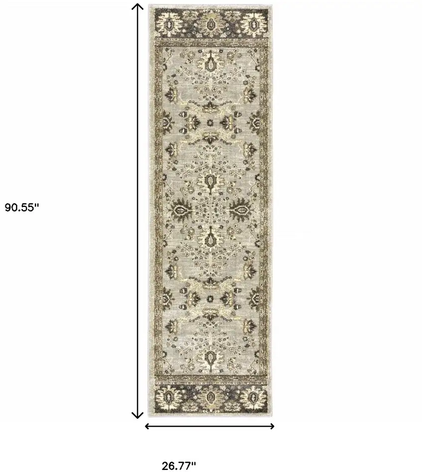 Grey Brown Tan And Beige Oriental Power Loom Stain Resistant Runner Rug Photo 10