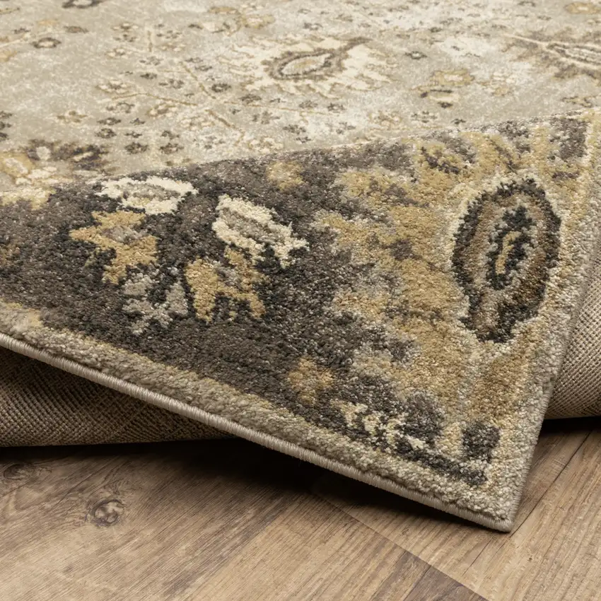 Grey Brown Tan And Beige Oriental Power Loom Stain Resistant Runner Rug Photo 7