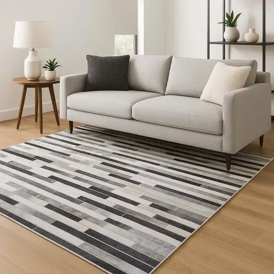Grey Charcoal And Beige Geometric Power Loom Stain Resistant Area Rug Photo 1