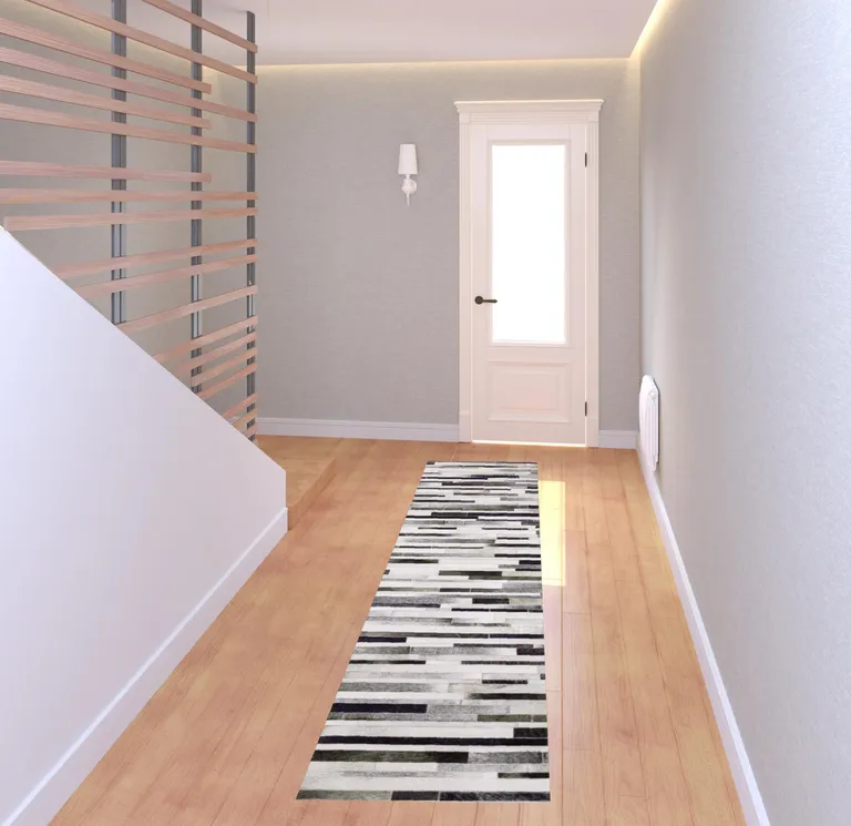 Grey Charcoal And Beige Geometric Power Loom Stain Resistant Runner Rug Photo 2
