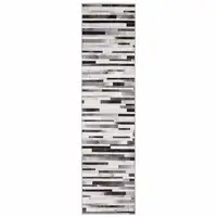 Photo of Grey Charcoal And Beige Geometric Power Loom Stain Resistant Runner Rug