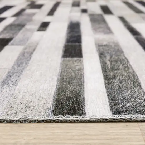 Grey Charcoal And Beige Geometric Power Loom Stain Resistant Runner Rug Photo 5