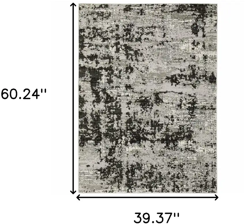 Grey Charcoal Black And Ivory Abstract Power Loom Stain Resistant Area Rug Photo 3