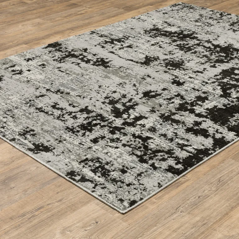Grey Charcoal Black And Ivory Abstract Power Loom Stain Resistant Area Rug Photo 5