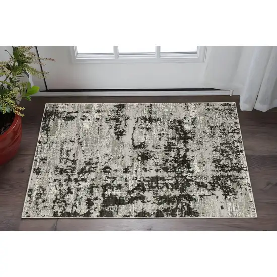 Grey Charcoal Black And Ivory Abstract Power Loom Stain Resistant Area Rug Photo 1