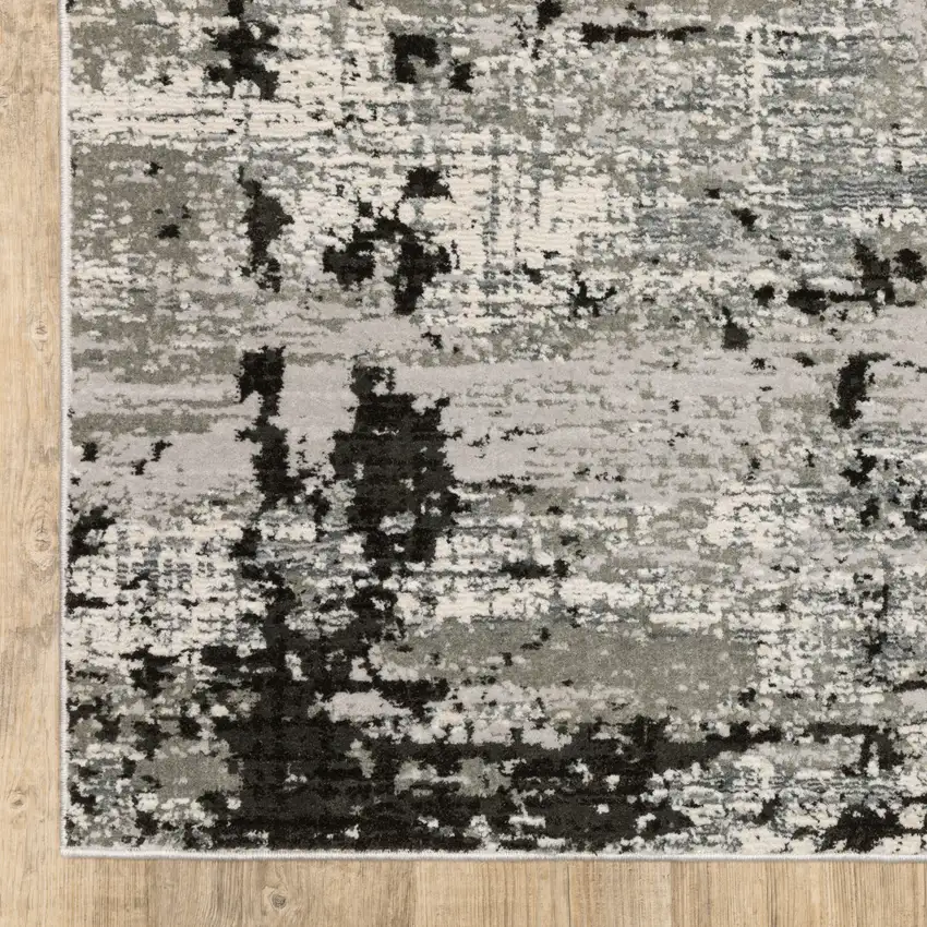 Gray And Black Abstract Distressed Area Rug Photo 5