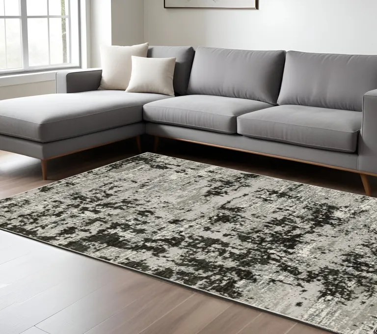 Grey Charcoal Black And Ivory Abstract Power Loom Stain Resistant Area Rug Photo 2