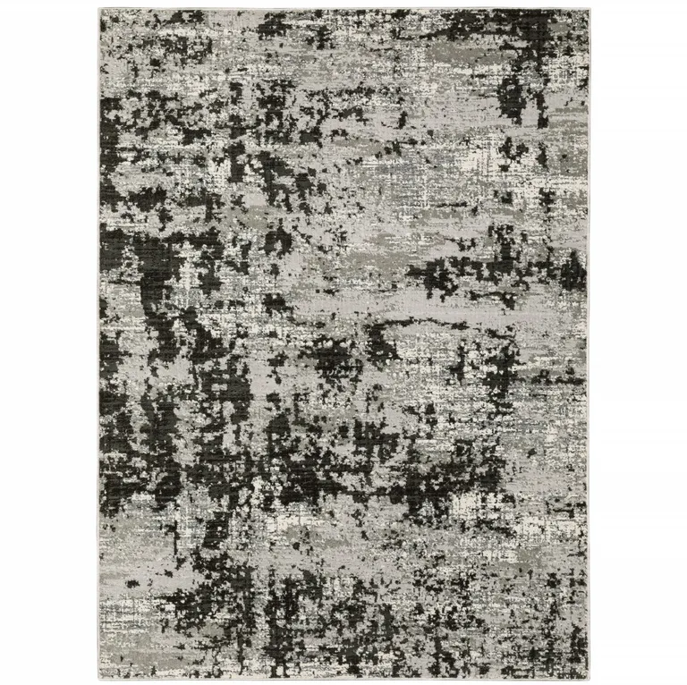 Grey Charcoal Black And Ivory Abstract Power Loom Stain Resistant Area Rug Photo 3